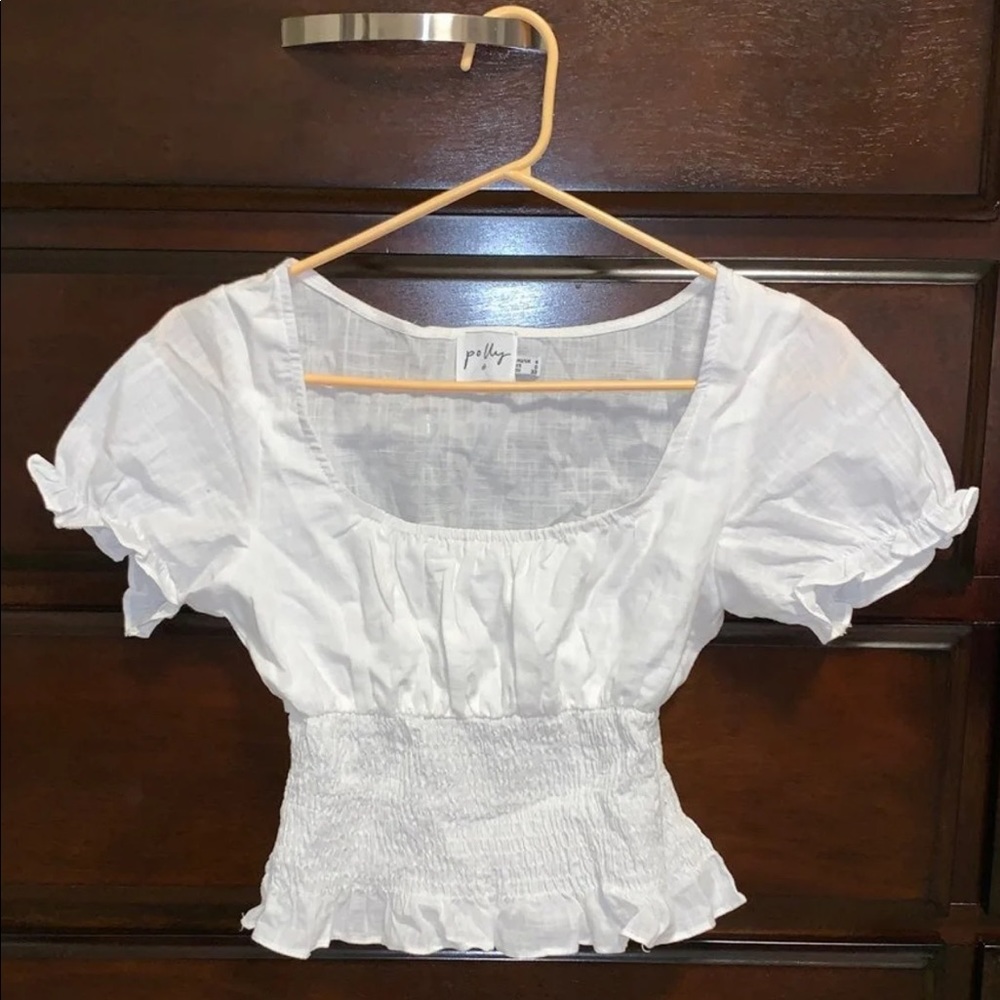 Linen princess puff sleeve crop top